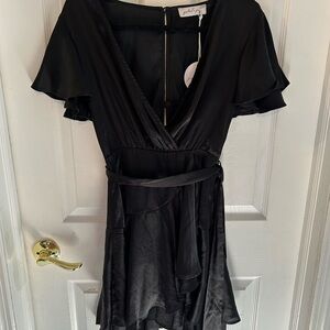 Pup & Petal belted black dress